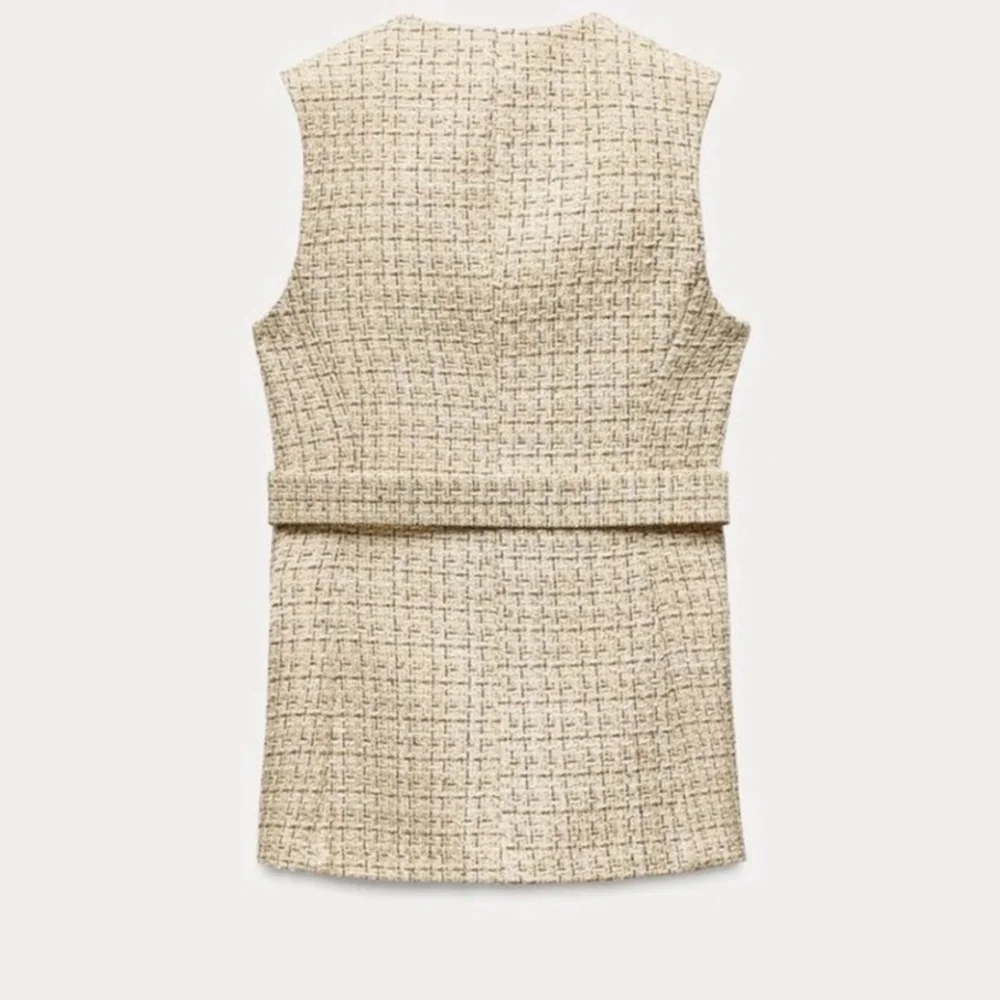 Zara Beige Tweed Open-Front Vest - Picture 2 of 5